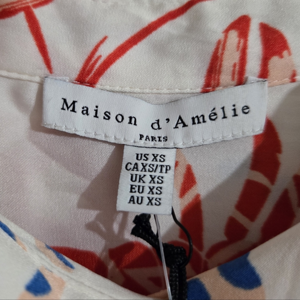 Women's Printed Button-Up Beach Blouse - Cream with Blue & Orange - Picture 7 of 7